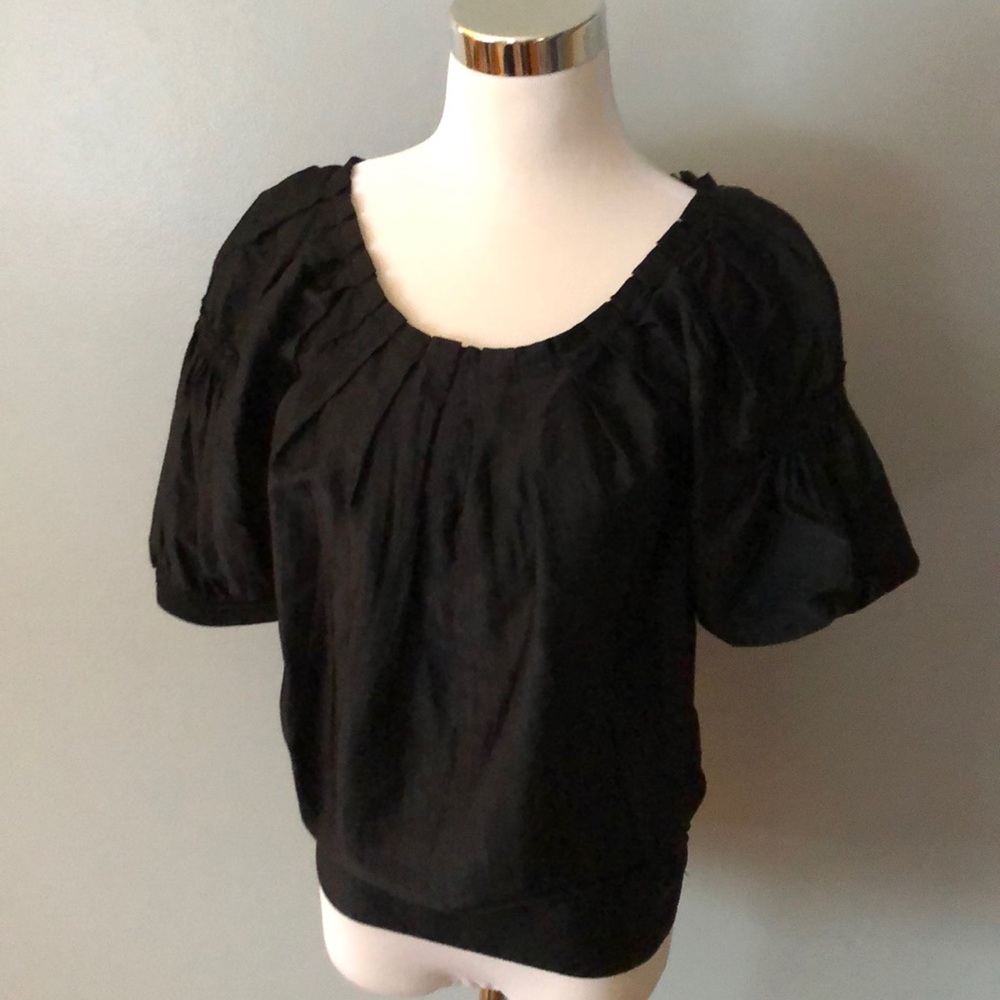 BCBG Max Azria pleat neck band hem blouson top XS